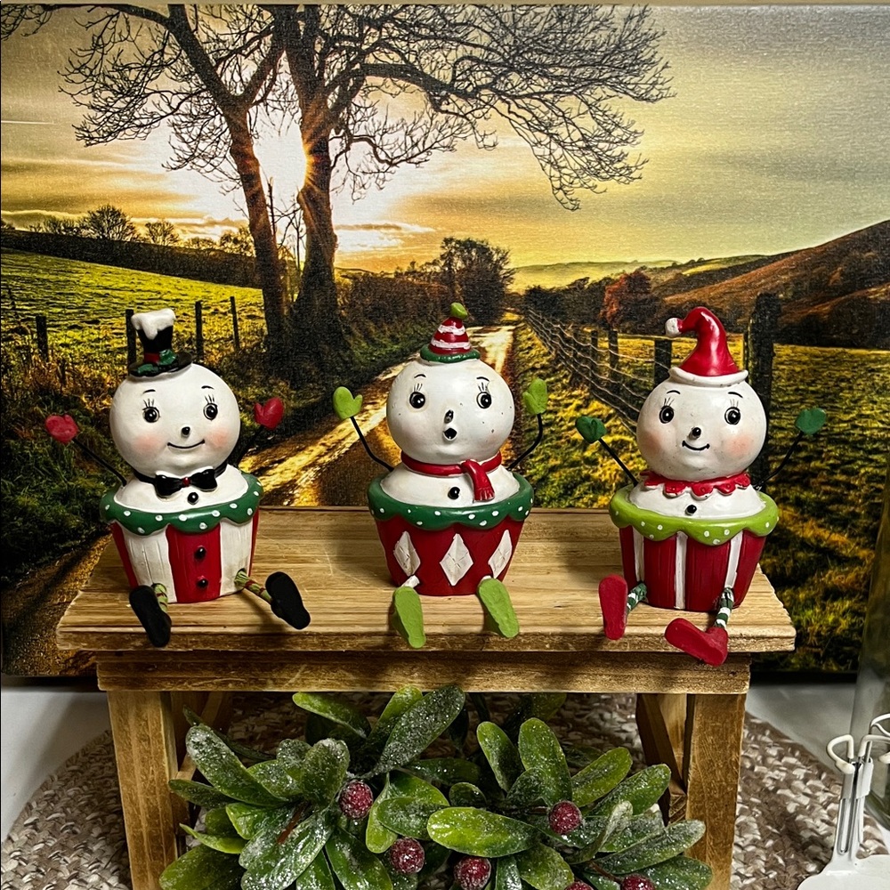 Retired Joanna Parker Snowman Cupcake Sitters VHTF